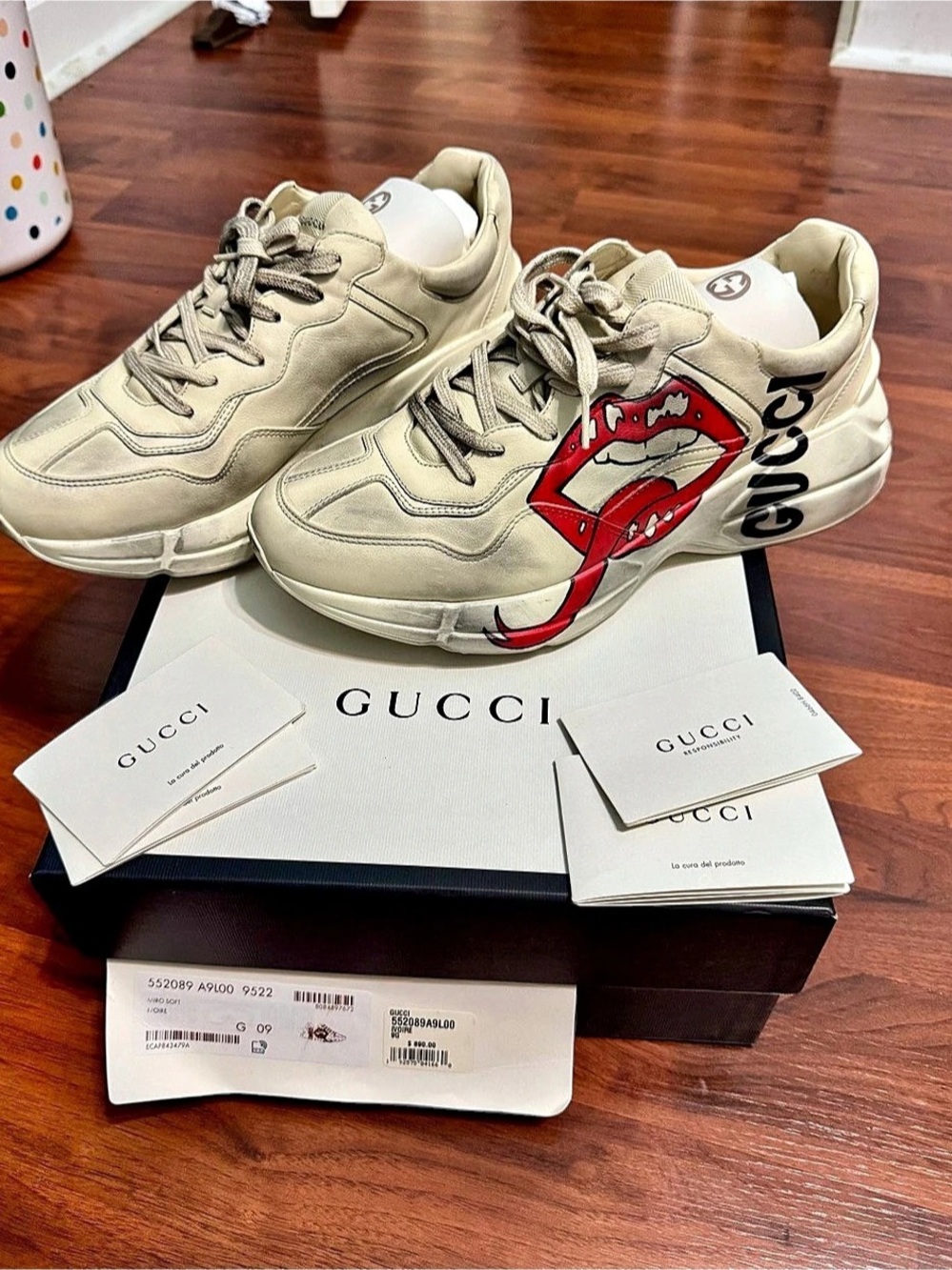 Gucci Rhyton Gucci Lips Sneakers in Cream & Red EU 39 Like New US Men's 10.5